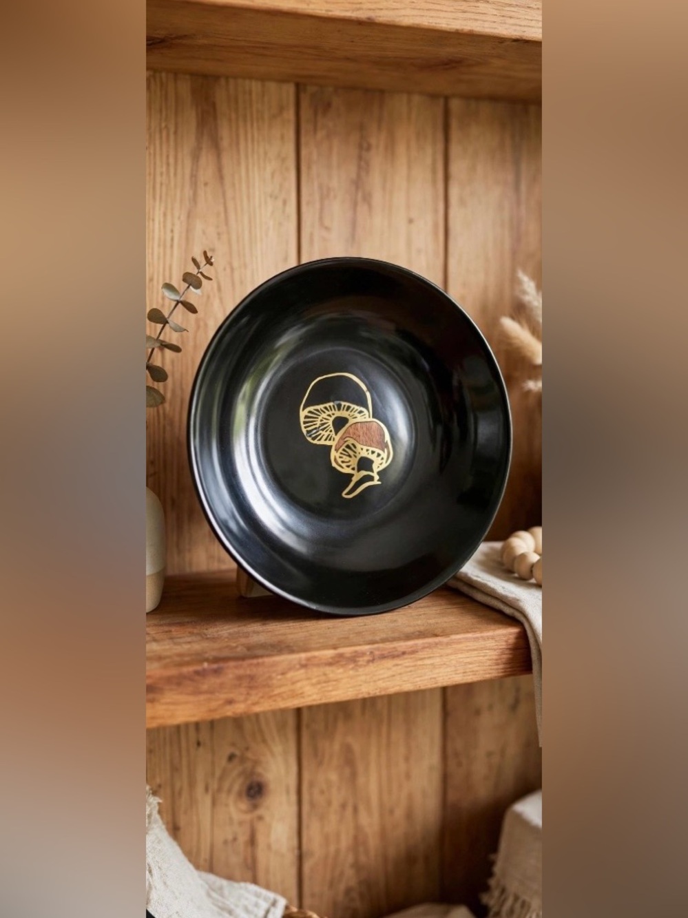 Couroc Black Serving Bowl with Gold Label